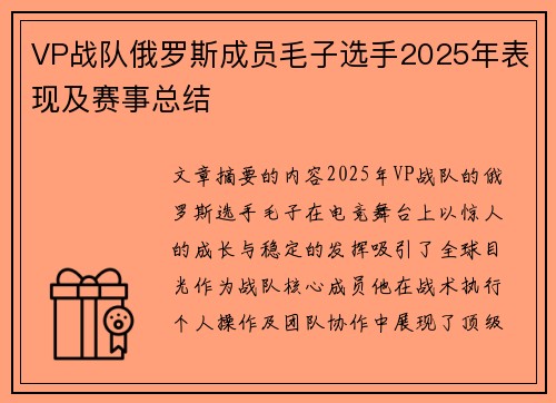 VP战队俄罗斯成员毛子选手2025年表现及赛事总结